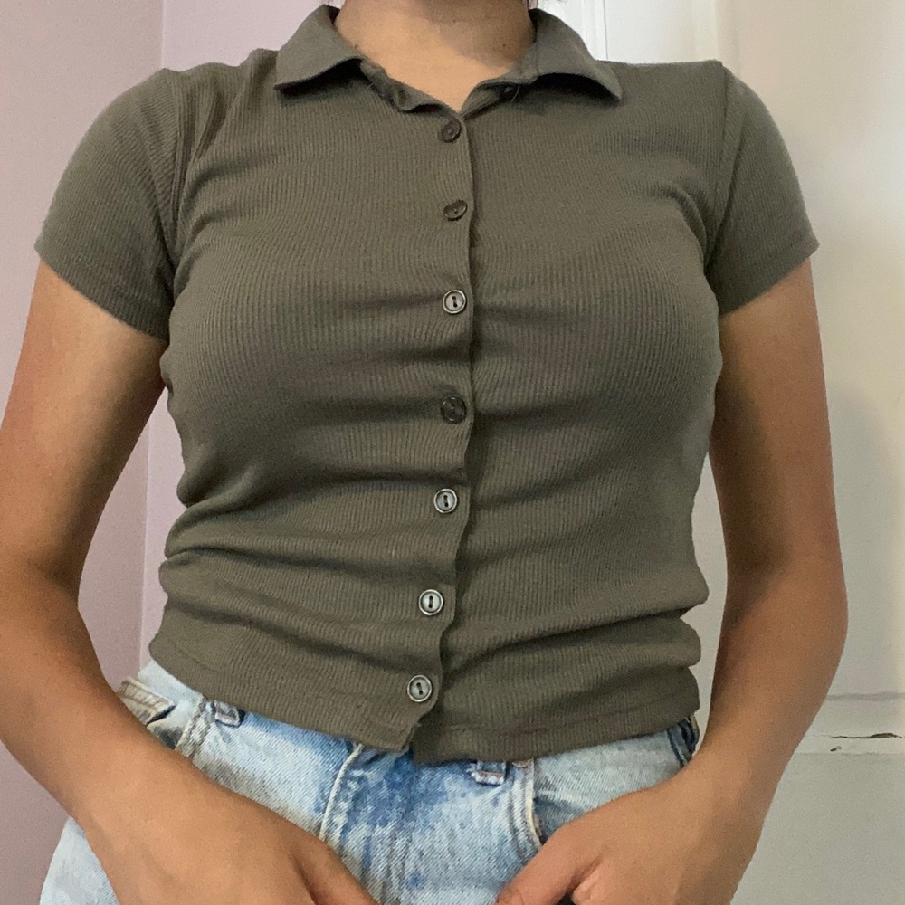 Sage green button up top
